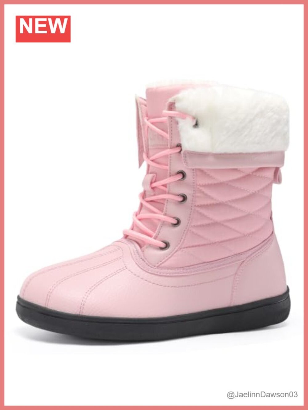 Water-Resistant Leather Nylon Snow Boots Lace Up Winter Warm